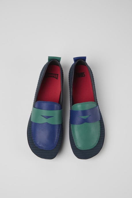 Camper AU Twins Blue And Green Recycled Leather Shoes For Women New Arrivals