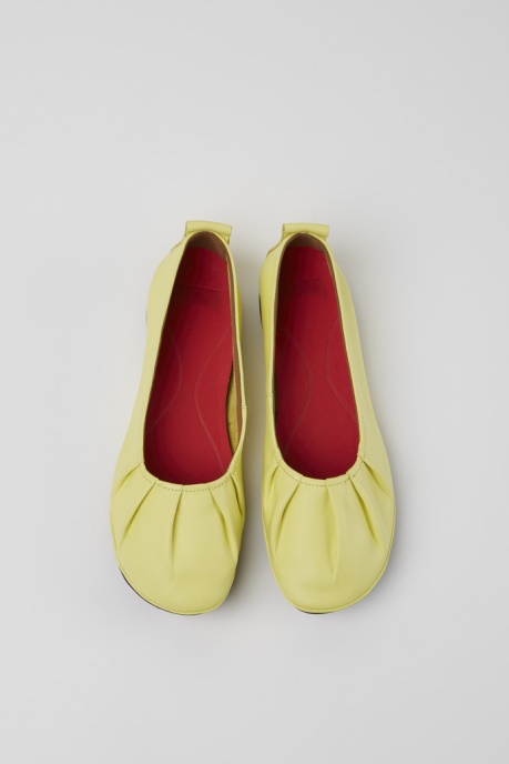 Camper AU Right Yellow Leather Ballerina Flats For Women New Arrivals
