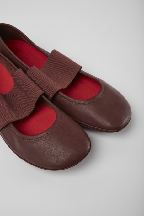 Camper AU Design Right Burgundy Leather Ballerina Flats For Women