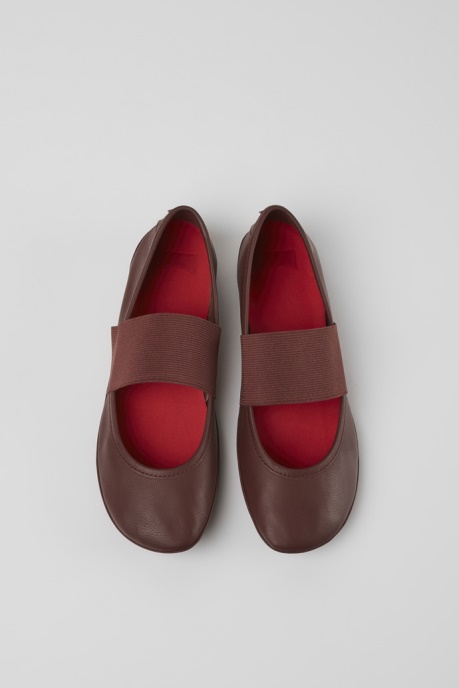 Camper AU Design Right Burgundy Leather Ballerina Flats For Women