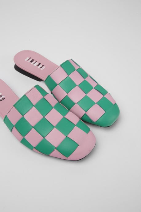 Camper AU Design Twins Pink And Green Leather Shoes For Women