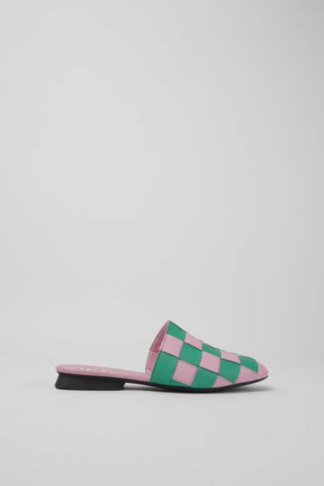 Camper AU Design Twins Pink And Green Leather Shoes For Women