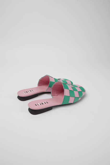 Camper AU Design Twins Pink And Green Leather Shoes For Women