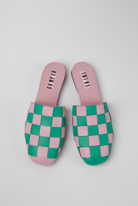 Camper AU Design Twins Pink And Green Leather Shoes For Women