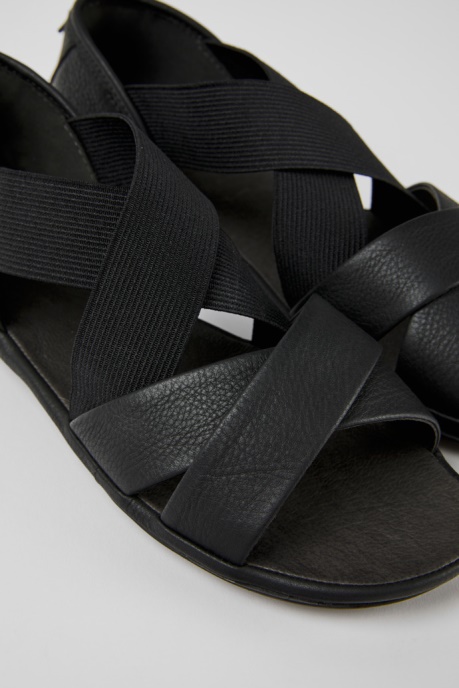 Camper AU Right Black Leather Sandals For Women New Arrivals