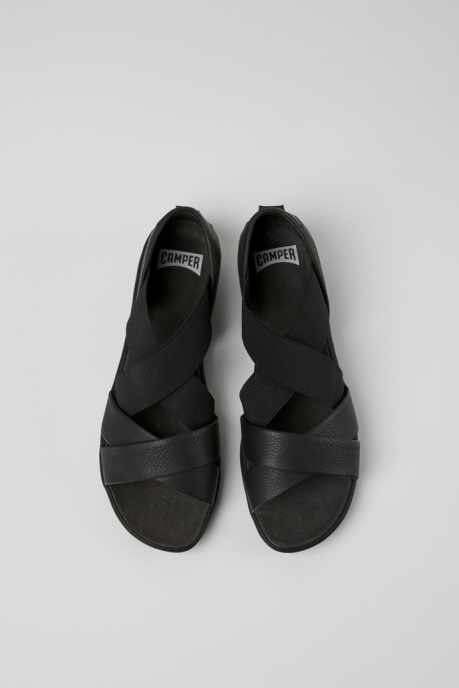 Camper AU Right Black Leather Sandals For Women New Arrivals