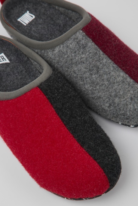 Twins Gray Red And Burgundy Wool Slippers For Women Exclusive Camper AU