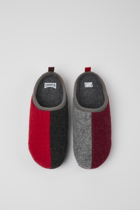 Twins Gray Red And Burgundy Wool Slippers For Women Exclusive Camper AU