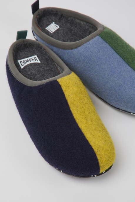 Exclusive Camper AU Twins Blue Yellow And Green Wool Slippers For Women