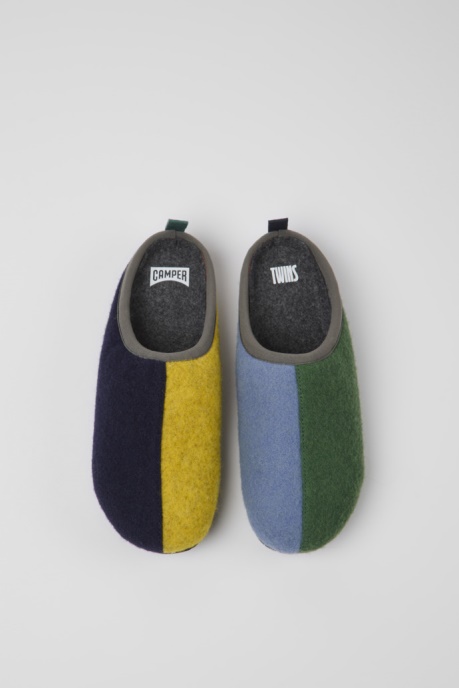 Exclusive Camper AU Twins Blue Yellow And Green Wool Slippers For Women