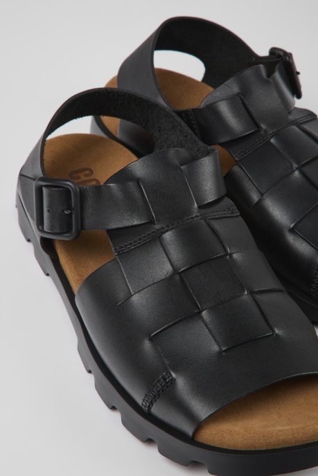 Camper AU Design Brutus Sandal Black Leather Sandals For Men