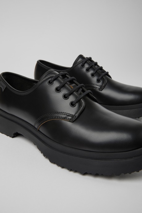 Camper AU Design Walden Black Leather Lace-Up Shoes For Men