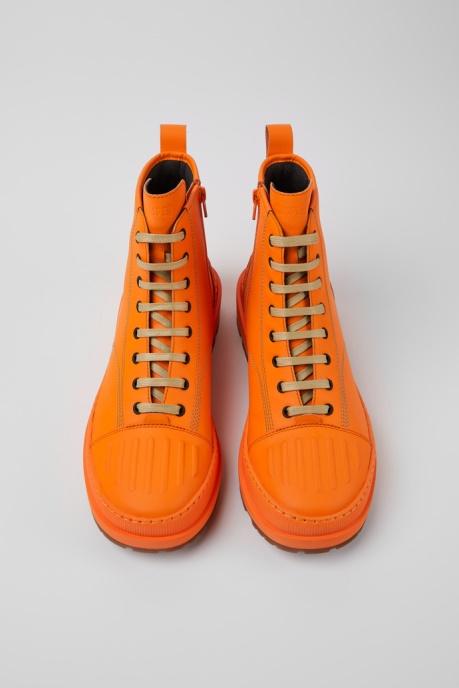 Camper AU Design Brutus Trek Michelin Orange Leather Ankle Boots For Men