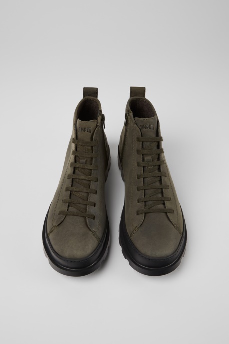 Camper AU Brutus Dark Green Nubuck Ankle Boots For Men New Arrivals