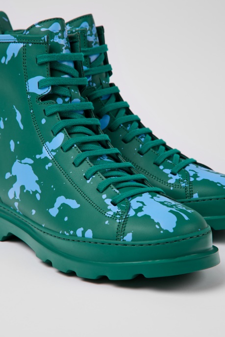 Camper AU Design Brutus Green And Blue Leather Ankle Boots For Men
