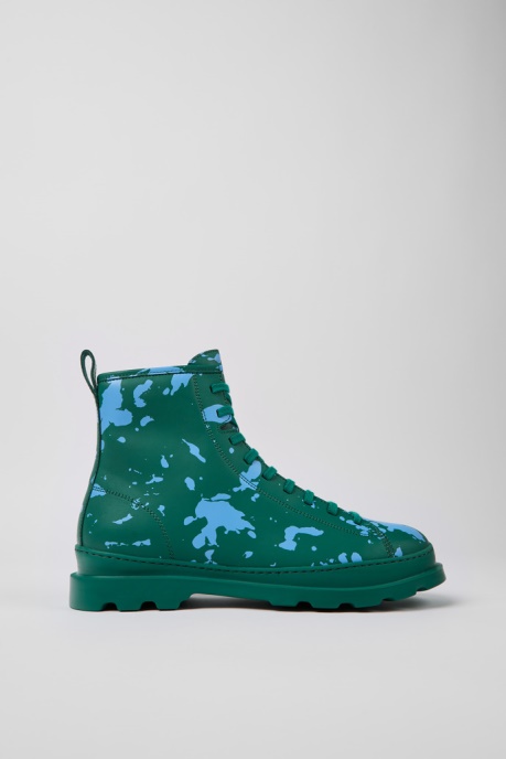 Camper AU Design Brutus Green And Blue Leather Ankle Boots For Men