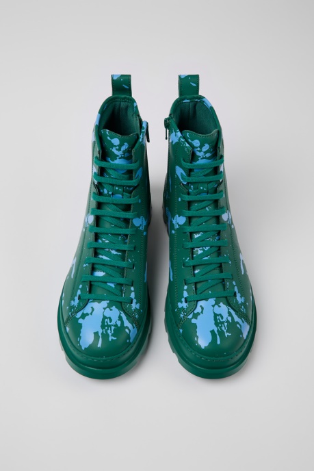 Camper AU Design Brutus Green And Blue Leather Ankle Boots For Men