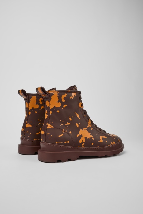 Camper AU Brutus Burgundy And Orange Leather Ankle Boots For Men New Arrivals