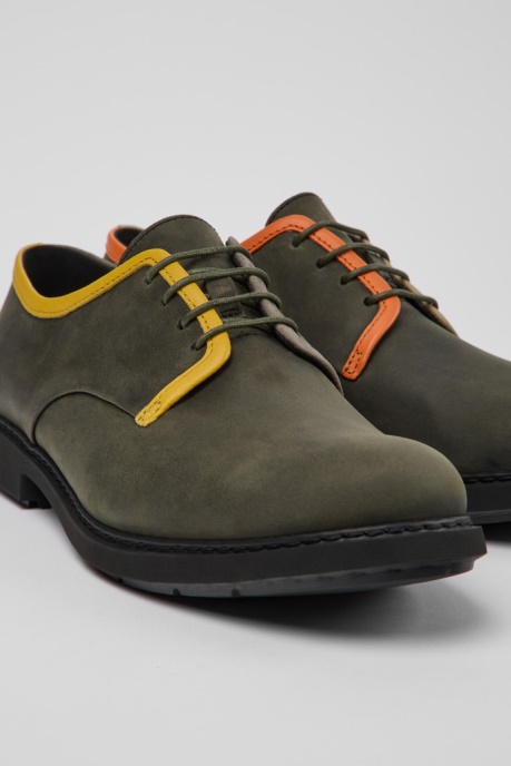 Camper AU Design Twins Green Leather Lace-Up Shoes For Men