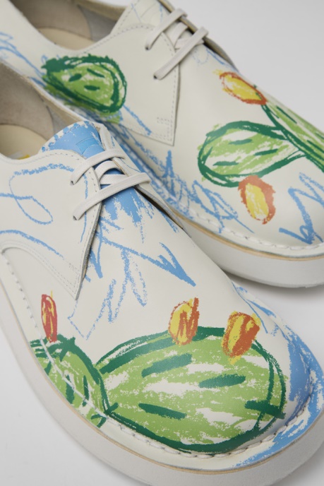 Camper AU Twins White Printed Leather Lace-Up Shoes For Men New Arrivals