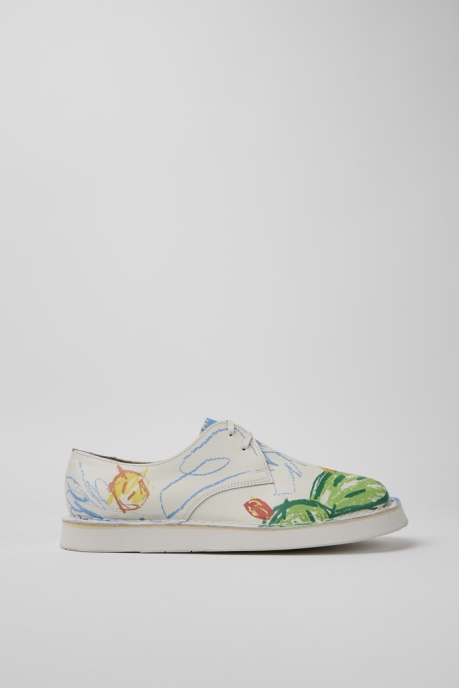 Camper AU Twins White Printed Leather Lace-Up Shoes For Men New Arrivals