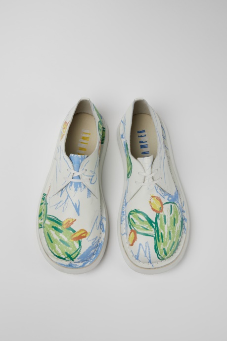 Camper AU Twins White Printed Leather Lace-Up Shoes For Men New Arrivals