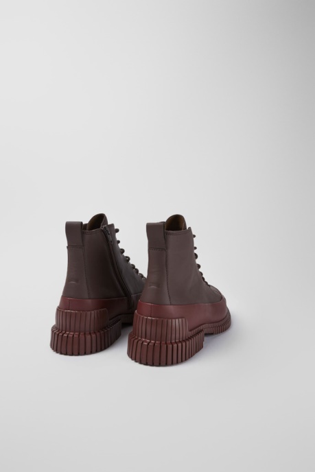 Camper AU Pix Burgundy Lace-Up Leather Boots New Arrivals