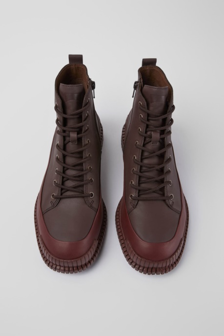 Camper AU Pix Burgundy Lace-Up Leather Boots New Arrivals