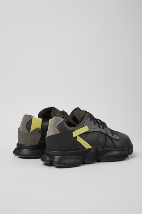 Twins Dark Gray And Yellow Leather Sneakers For Men Camper AU New Arrivals