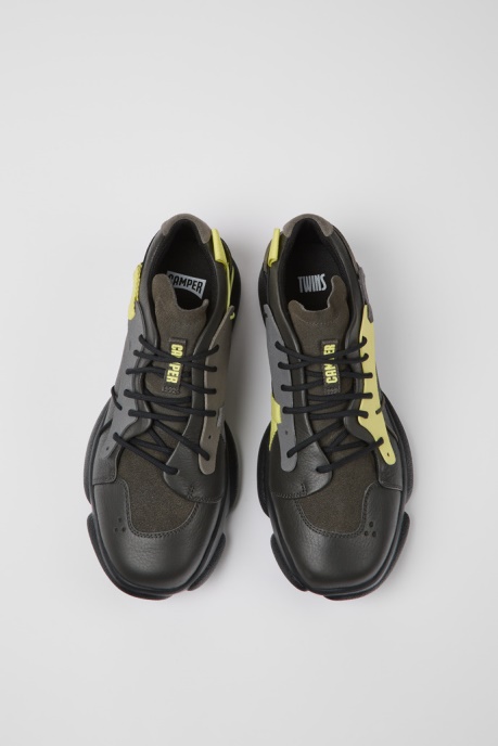 Twins Dark Gray And Yellow Leather Sneakers For Men Camper AU New Arrivals