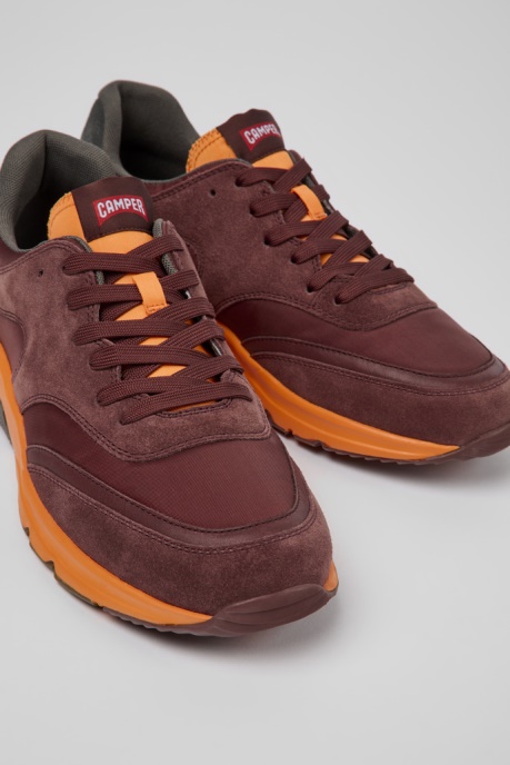 Design Drift Burgundy And Orange Textile Sneakers For Men Camper AU