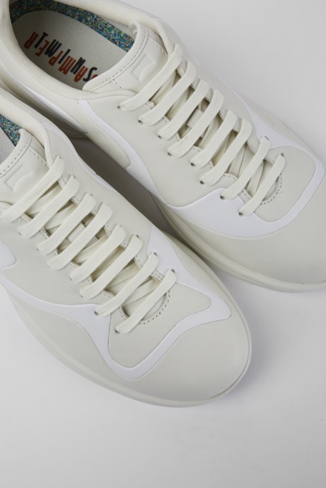 Design Twins Cream And White Leather Lace-Up Sneakers Camper AU