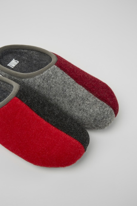 Camper AU Twins Burgundy Red And Gray Wool Slippers For Men New Arrivals