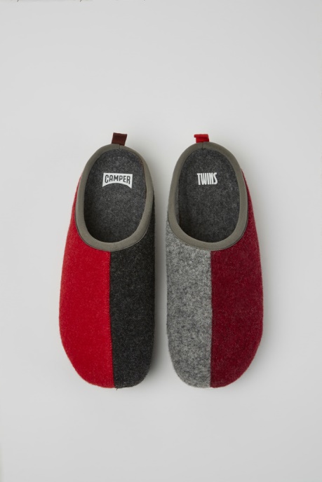 Camper AU Twins Burgundy Red And Gray Wool Slippers For Men New Arrivals