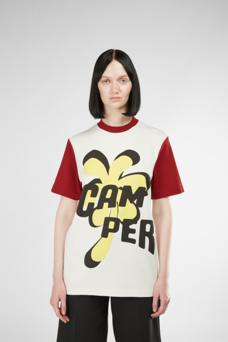 Camper AU Design T-Shirt White Burgundy And Yellow Printed Unisex T-Shirt