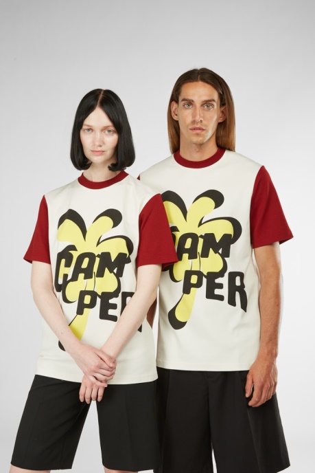 Camper AU Design T-Shirt White Burgundy And Yellow Printed Unisex T-Shirt