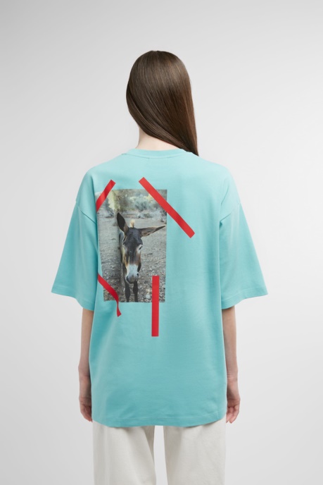 T-Shirt Light Blue T-Shirt With Donkey Print Camper AU New Arrivals
