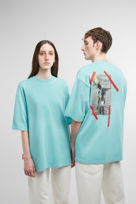 T-Shirt Light Blue T-Shirt With Donkey Print Camper AU New Arrivals
