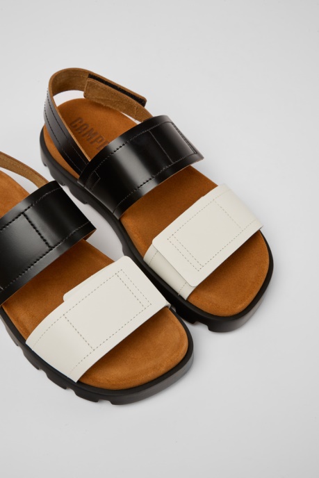 Camper AU Brutus Sandal Black And White Leather Sandals For Women New Arrivals