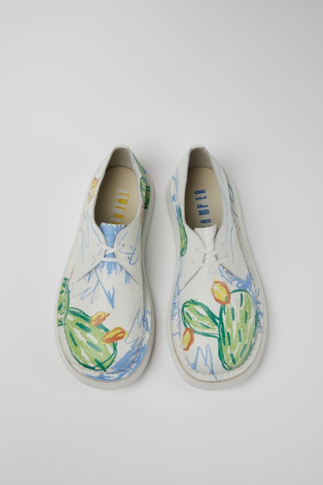 Twins White Printed Leather Shoes For Women Exclusive Camper AU