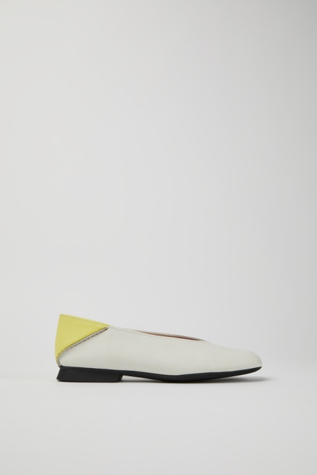 Casi Myra White And Yellow Leather Ballerina Flats For Women Camper AU New Arrivals