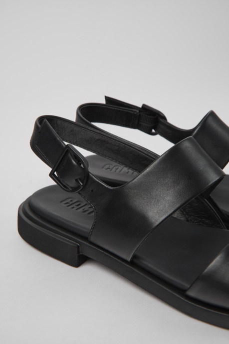 Camper AU Edy Black Leather Sandals For Women New Arrivals