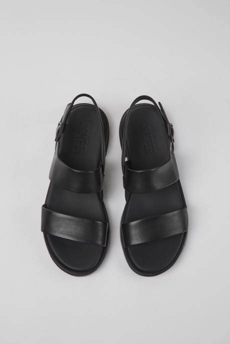 Camper AU Edy Black Leather Sandals For Women New Arrivals