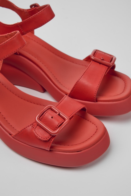 Camper AU Kaah Red Leather Sandals For Women New Arrivals