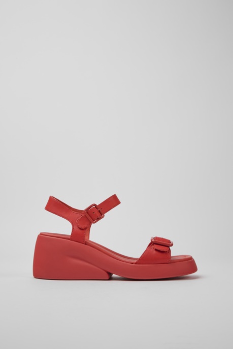 Camper AU Kaah Red Leather Sandals For Women New Arrivals