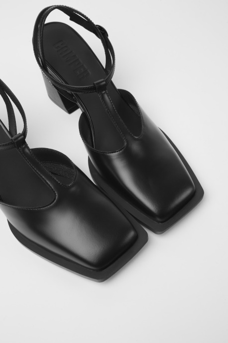 Camper AU Karole Black Leather T-Bar Shoes For Women New Arrivals