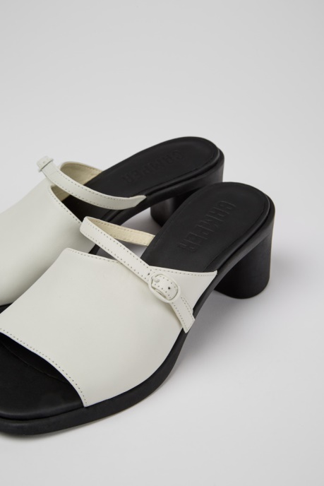 Camper AU Meda White And Black Leather Sandals For Women New Arrivals