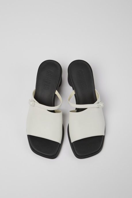 Camper AU Meda White And Black Leather Sandals For Women New Arrivals