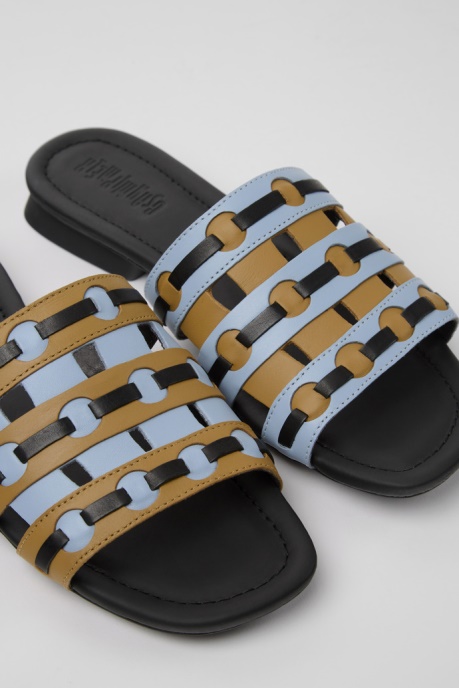 Camper AU Twins Brown Blue And Black Leather Sandals For Women New Arrivals