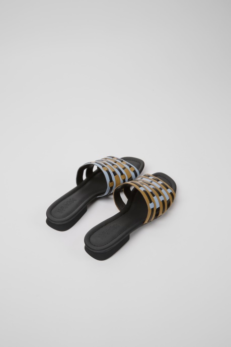 Camper AU Twins Brown Blue And Black Leather Sandals For Women New Arrivals